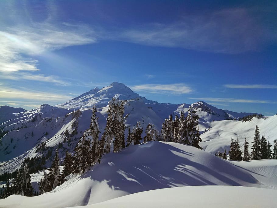 Mount Shuksan, Snow, Ski, Nature, Winter, washington, cold temperature, HD wallpaper