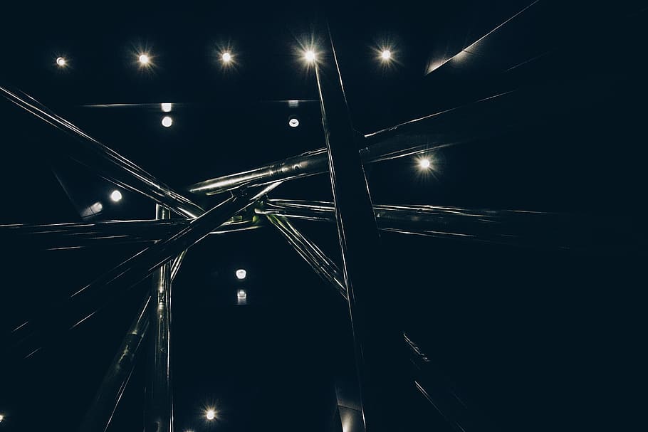 dark, night, sky, lights, tower, steel, metal, illuminated HD wallpaper