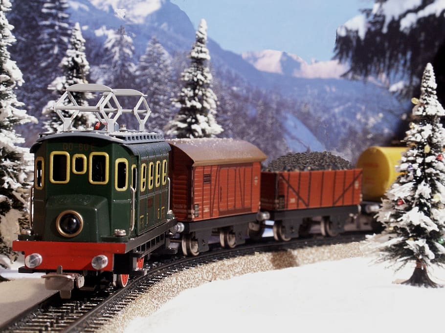 christmas, train, model train, winter, railway, toys, sheet HD wallpaper