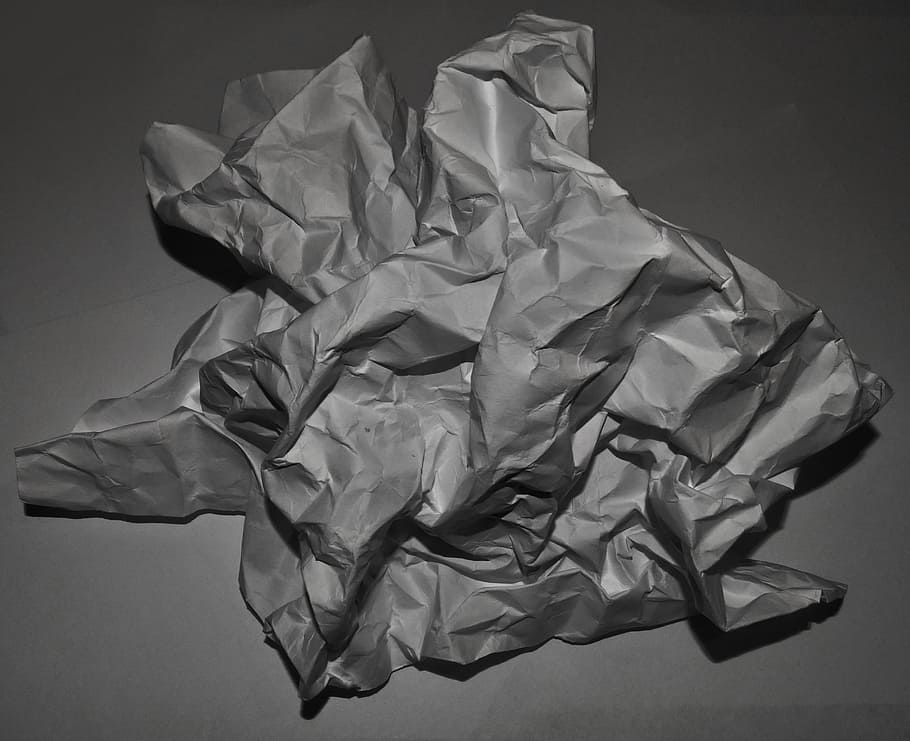 Paper, Format, wrinkled, studio shot, gray background, crumpled HD wallpaper