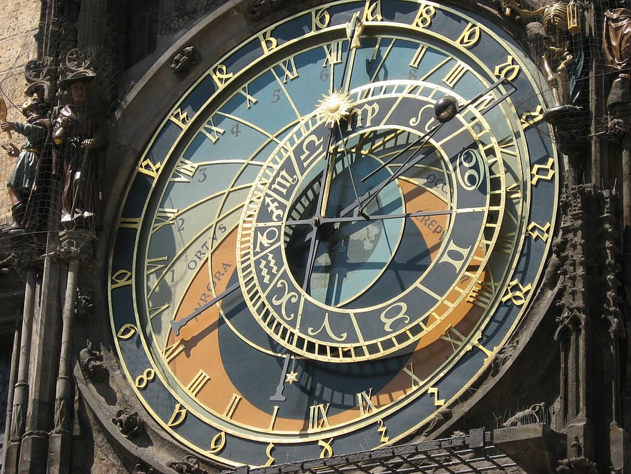 Clock, Prague, Astronomical, Landmark, czech, architecture HD wallpaper