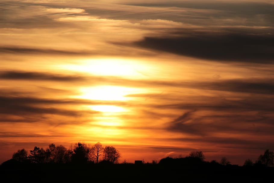 sunset, clouds, dark clouds, contrail, abendstimmung, sky, evening HD wallpaper