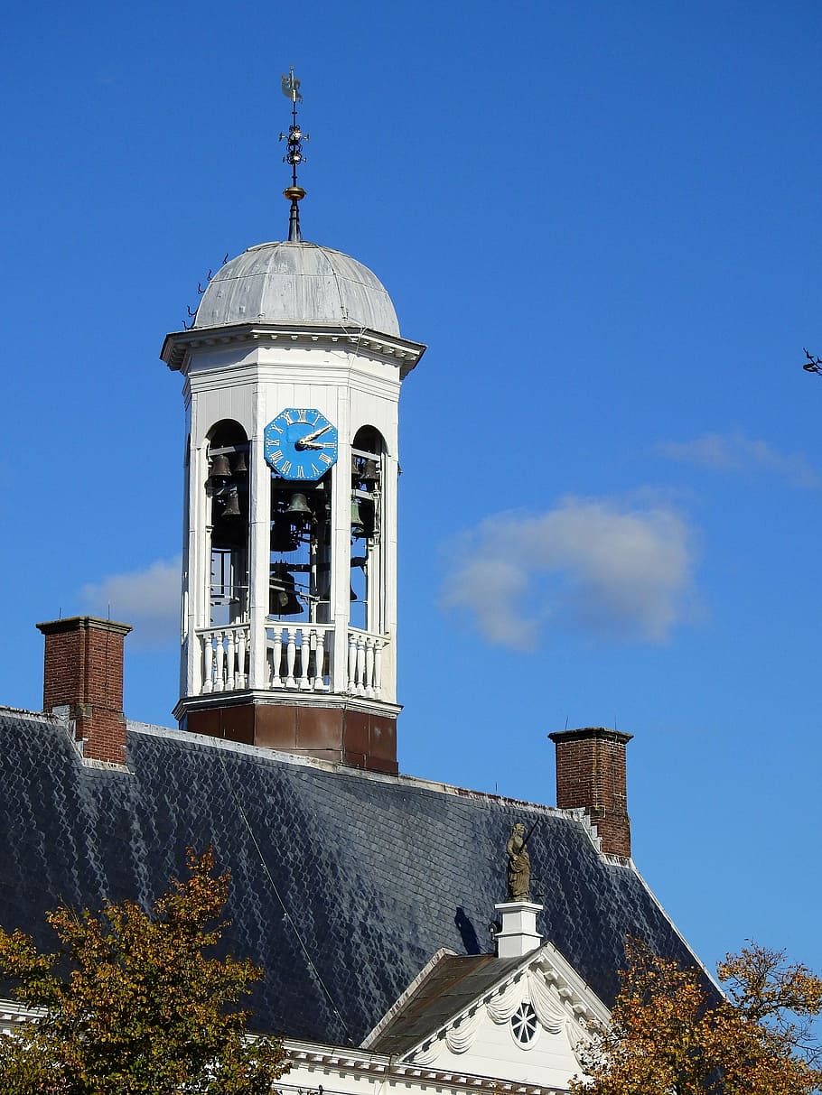 church, steeple, building, clock, church clock, holland, netherlands HD wallpaper