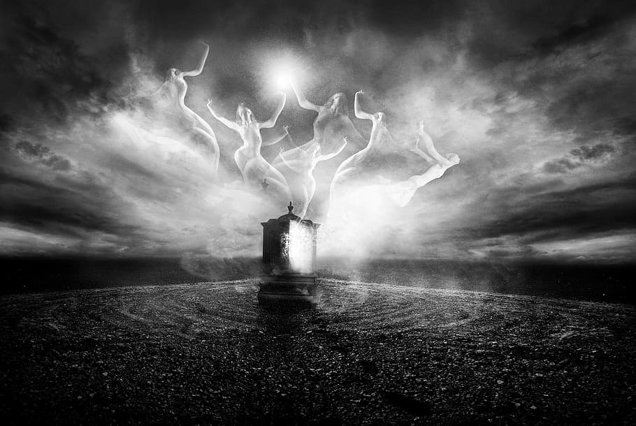 landscape, sky, sunset, art, black and white, clouds, cloudy HD wallpaper