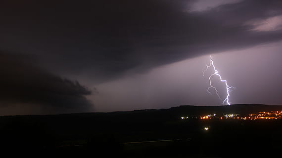 lightning strike at night, thunderstorm, clouds, sky, rain HD wallpaper