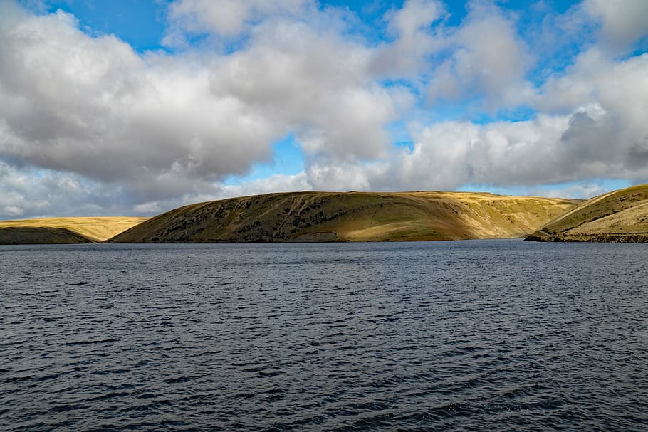 claerwen, elan valley, wales, water, dam, reservoir, mountain, HD wallpaper