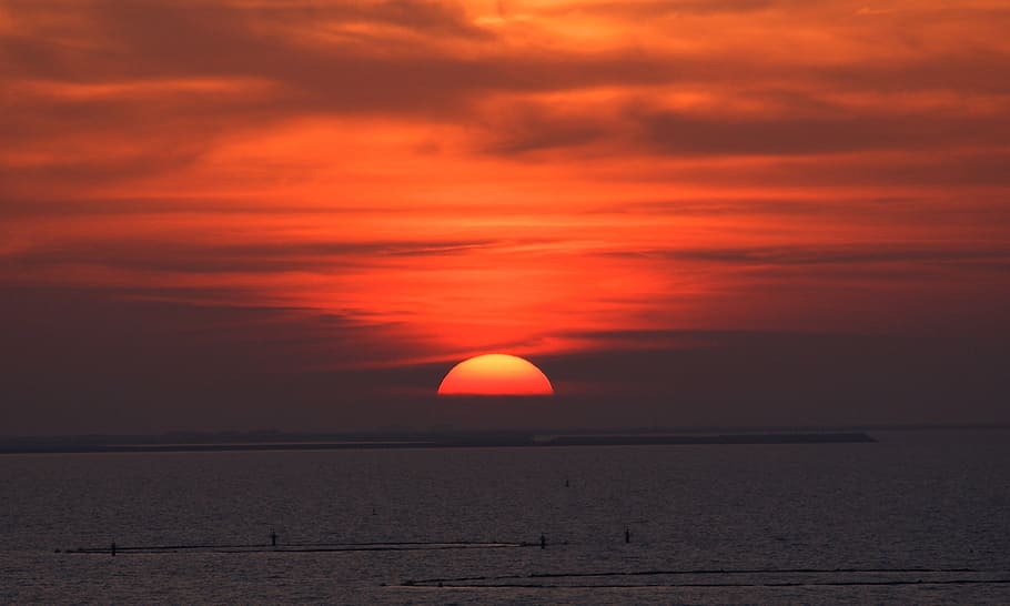 sunset, red, sky, afterglow, clouds, evening sky, abendstimmung HD wallpaper