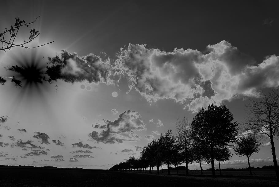 landscape, trees, rays, sky, clouds, france, sun's rays, against day HD wallpaper