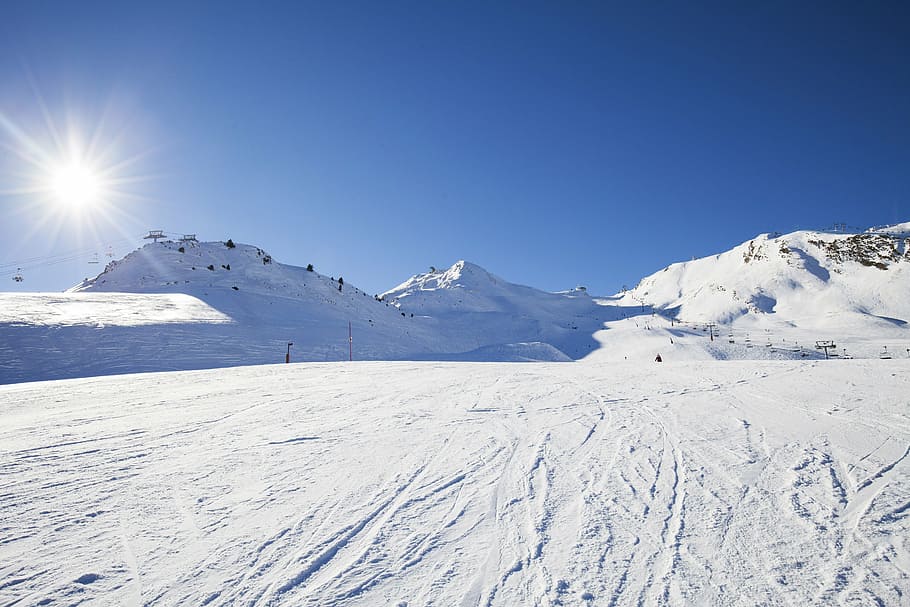 snow field during daytime, mountain, ski, andorra, nevada, white, HD wallpaper