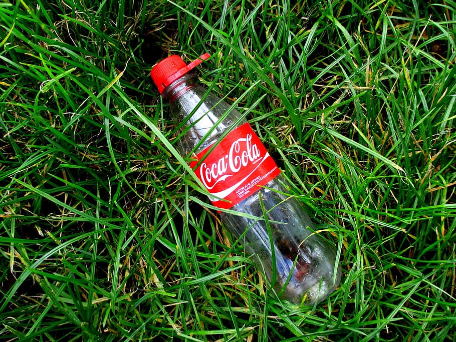 coca cola, lemonade, bottle, empty, red, grass, coke, communication HD wallpaper