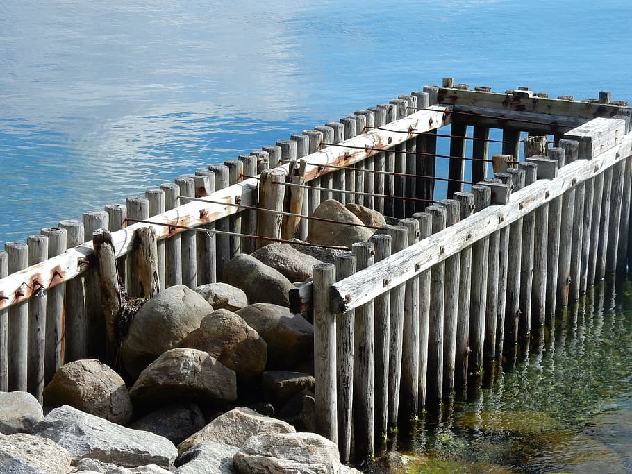 stone, denmark, mood, bridge, coastal, sea, fence, nature, waterbreak HD wallpaper