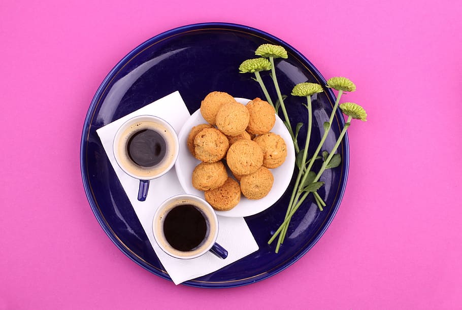 food, plate, coffee, drink, cookies, cups, mugs, food and drink HD wallpaper
