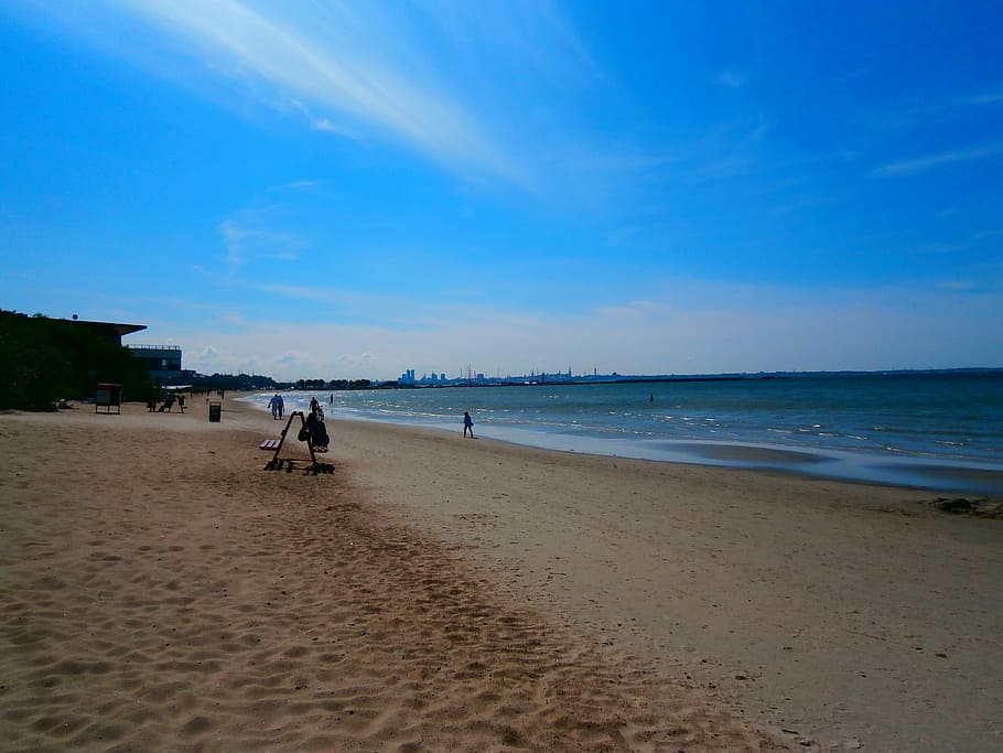 sea, beach, sand, blue, coast, baltic, estonia, tallinn, pirita HD wallpaper
