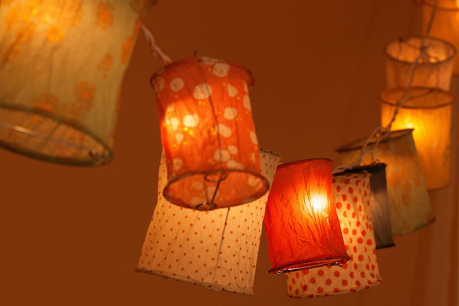 selective focus photography of assorted-color lanterns, party