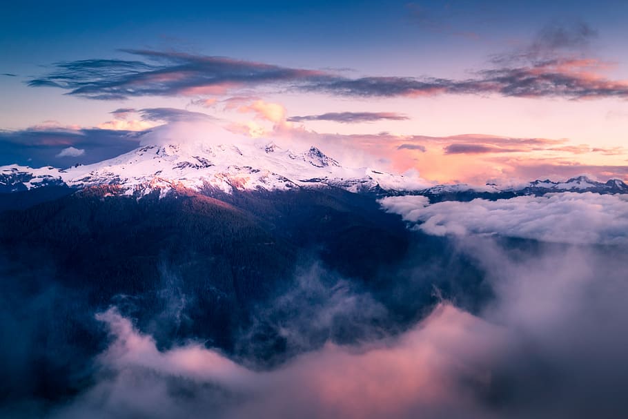 mountain covered of snow, gray mountain under cloudy sky, peak HD wallpaper