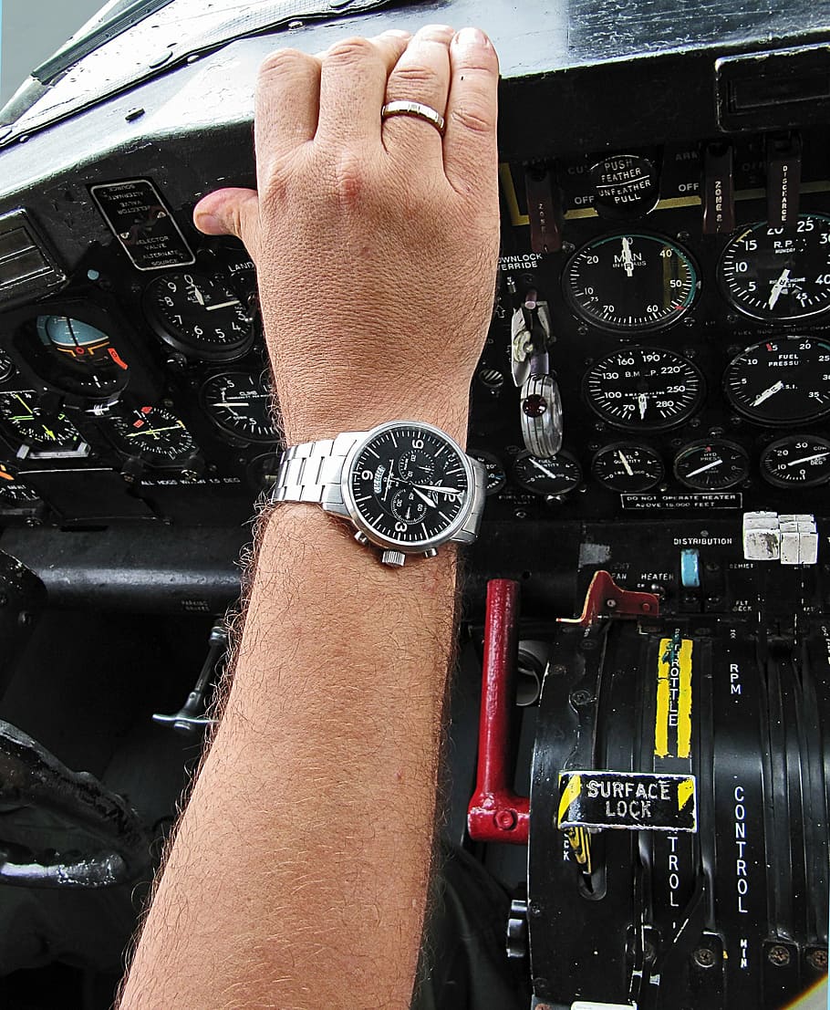 watch, airplane, aviator, hand, accessories, male, pilot, human body part, HD wallpaper