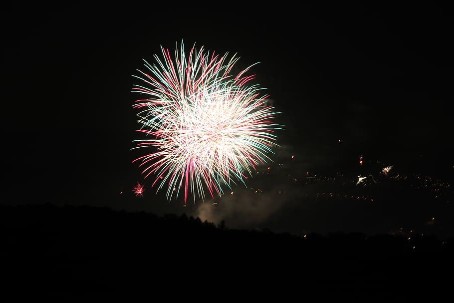 fireworks, night, light, hell, explosion, rocket, shower of sparks HD wallpaper