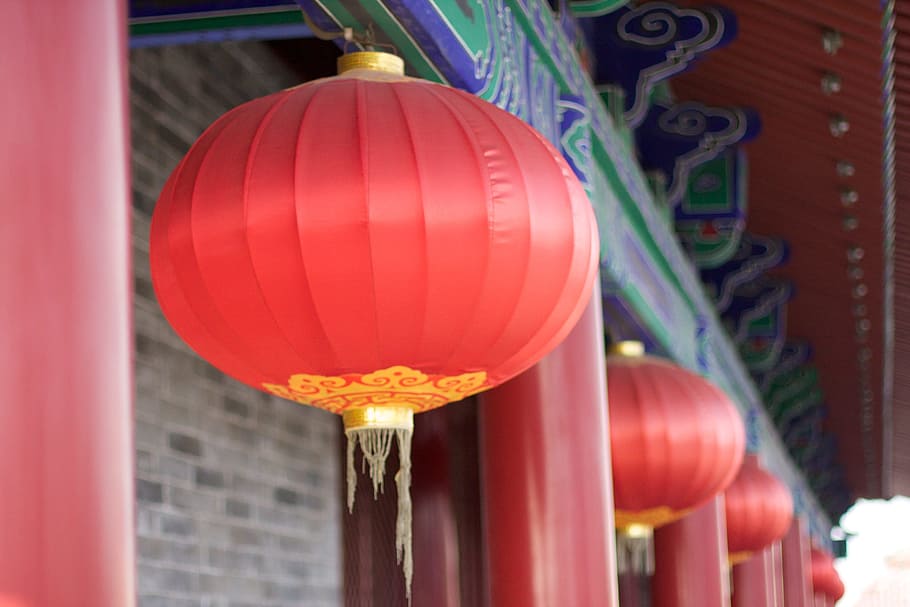 red Japanese lantern in shallow-focus shot, Xi'An, Xian, China, HD wallpaper