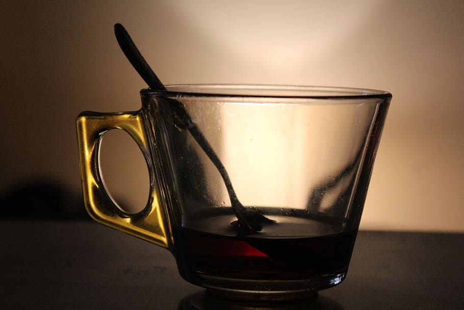 Cup, Tea, Spoon, Light, Iraq, drink, food and drink, studio shot, HD wallpaper