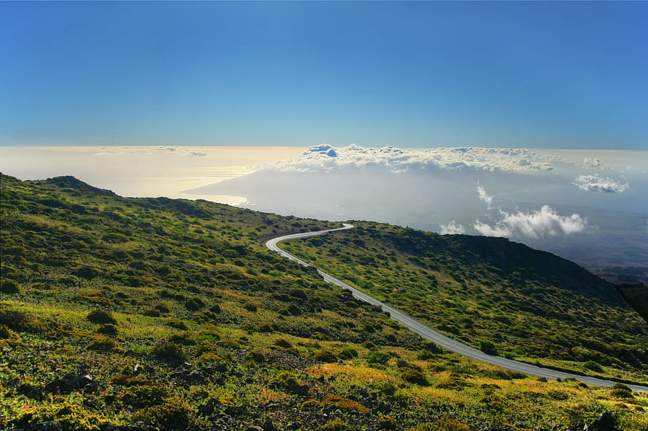 clouds, mountain, nature, road, landscape, scenics, hill, outdoors HD wallpaper