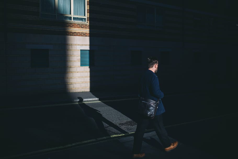 light, man, road, shadow, street, walking, one person, real people HD wallpaper