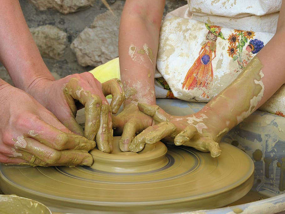 people making pot, crafts, ceramic, pottery, clay, human Hand