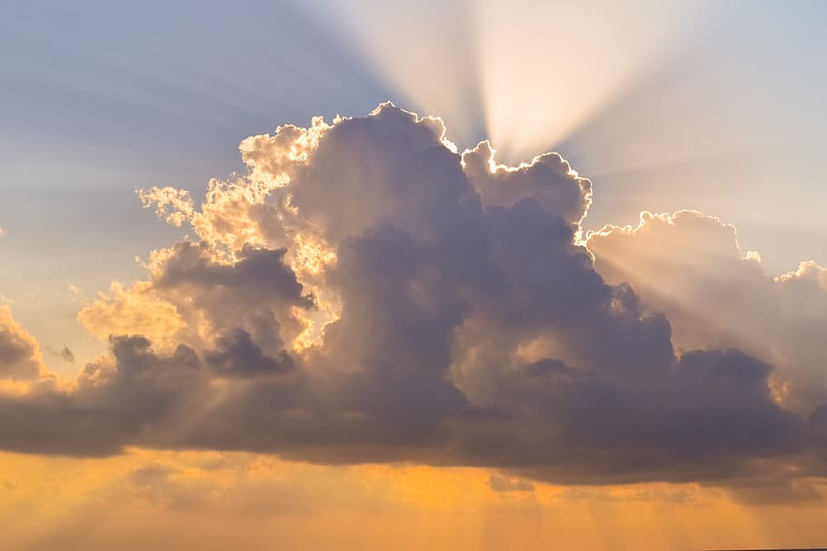 nimbus clouds, sky, sunlight, sunbeam, sky clouds, nature, afternoon HD wallpaper