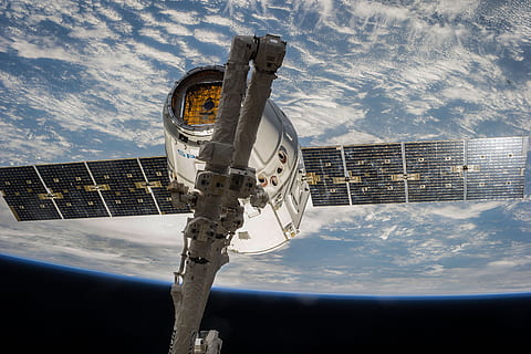 gray and black satellite in outer space, orbit, spacex, aeronautics HD wallpaper