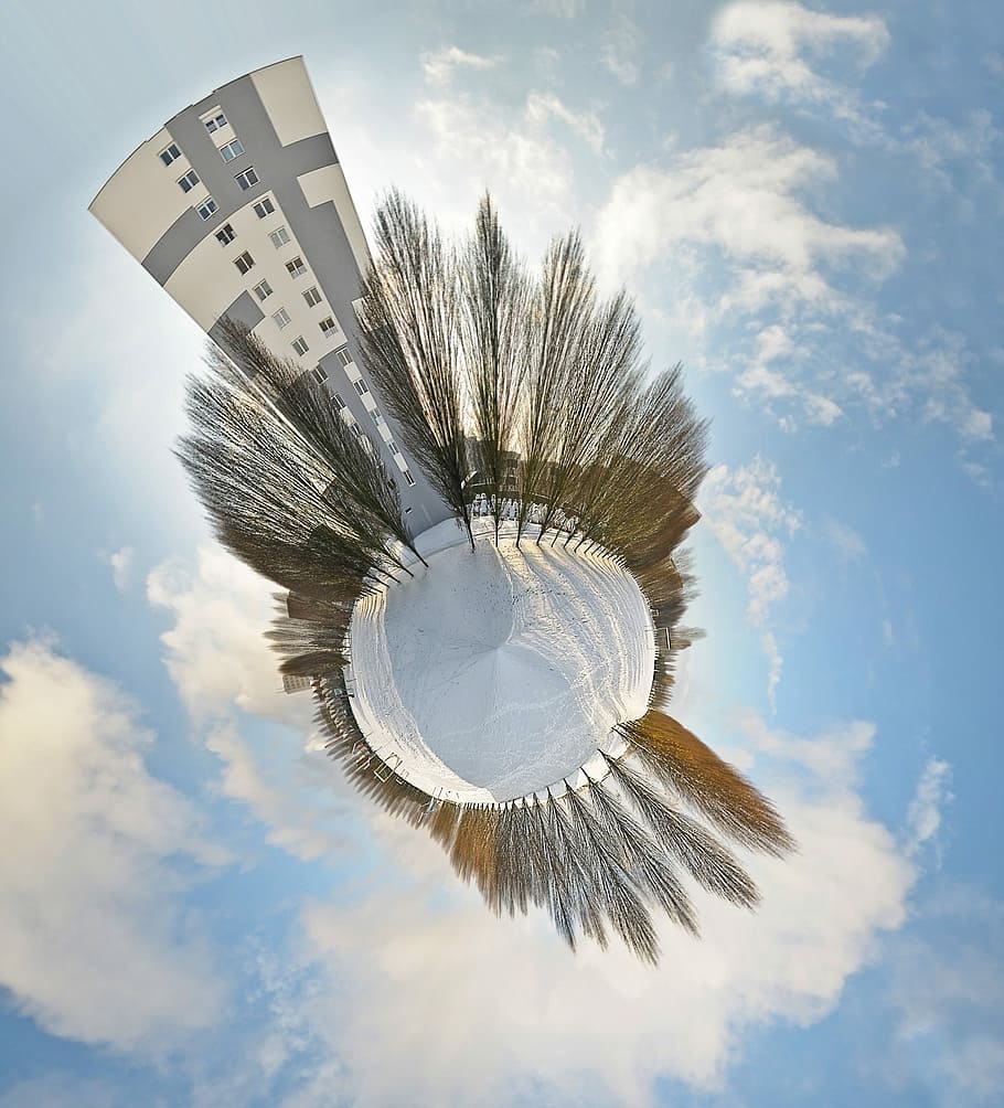 Small, Planet, Building, Housing, Tree, small planet, snow HD wallpaper
