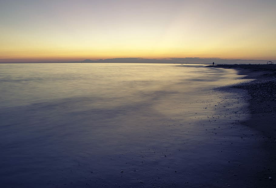 sunset, waters, sea, dusk, beach, sky, scenics - nature, land HD wallpaper