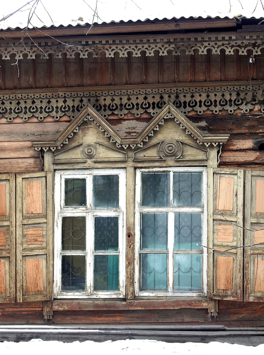 window, shutters, carving, frame, trims, old house, vintage HD wallpaper