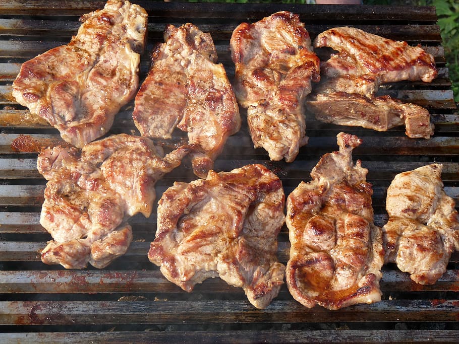 eight grilled steak, Meat, Pork, Food, Barbecue, bbq, meal, roasted