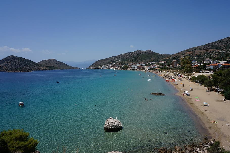greece, tolo, beach, panorama, landscape, water, tourism, sea