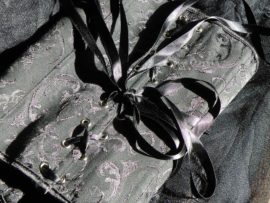flower, pattern, the substance, black, corset, bows, high angle view