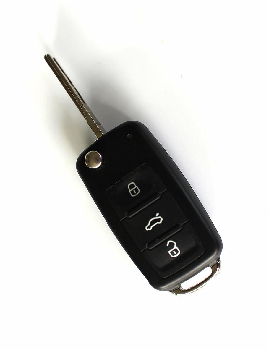 black vehicle fob, key, car keys, remote control, symbols, technology