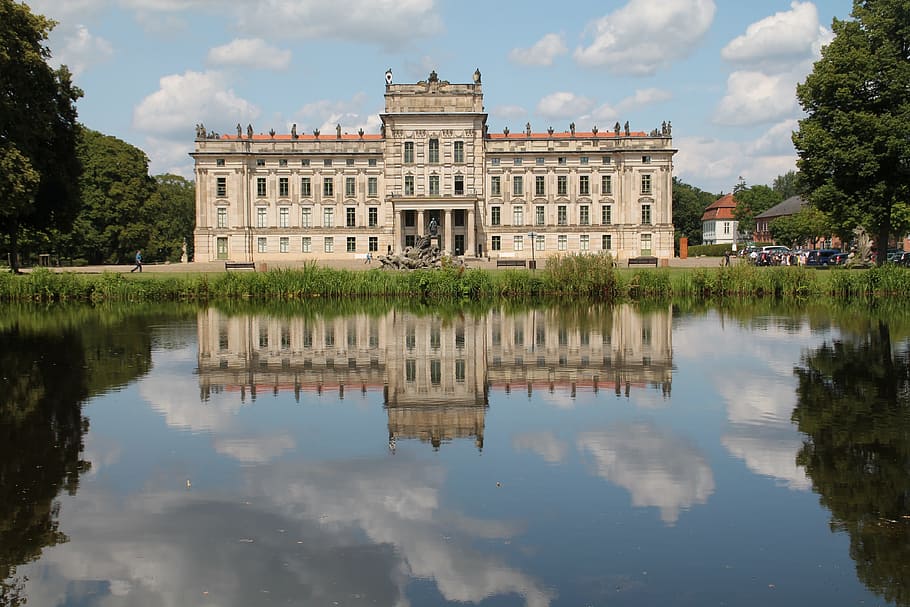 architecture, reflection, castle ludwigslust, building exterior HD wallpaper