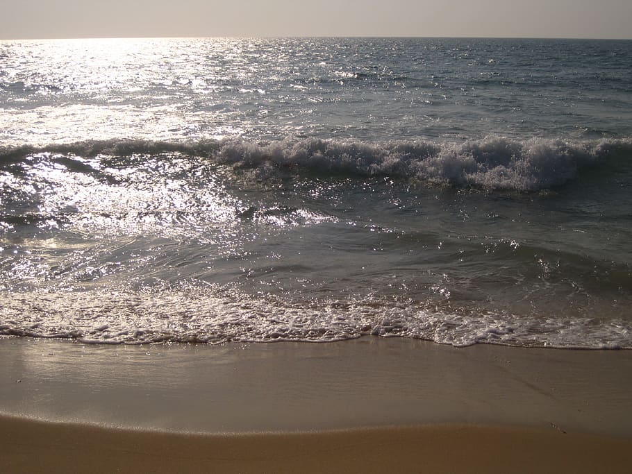 sea, beach, waves, shore, costa, mar del plata, water, horizon over water, HD wallpaper