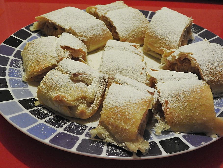 apple strudel, dessert, food and drink, freshness, plate, still life HD wallpaper