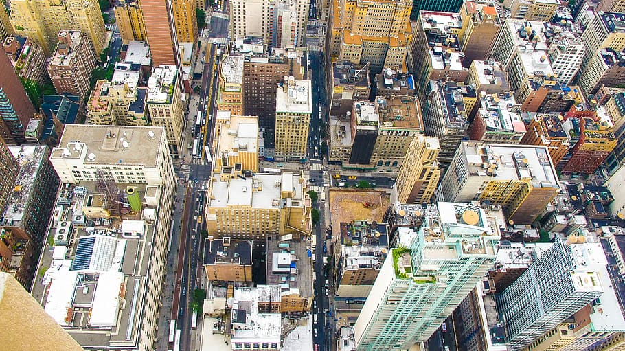 top view of buildings, cityscape, urban Scene, aerial View, skyscraper HD wallpaper