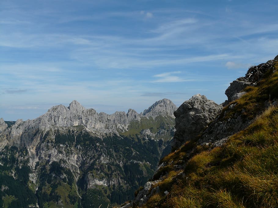 allgäu alps, alpine, mountains, tannheim, red flüh, gimpel, HD wallpaper