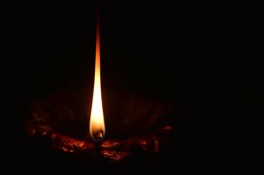 lighted light at dark area, lamp, flame, oil, wick, heat - temperature HD wallpaper