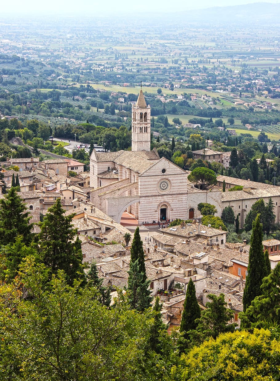 assisi, umbria, santa chiara, basilica, landscape, architecture, HD wallpaper