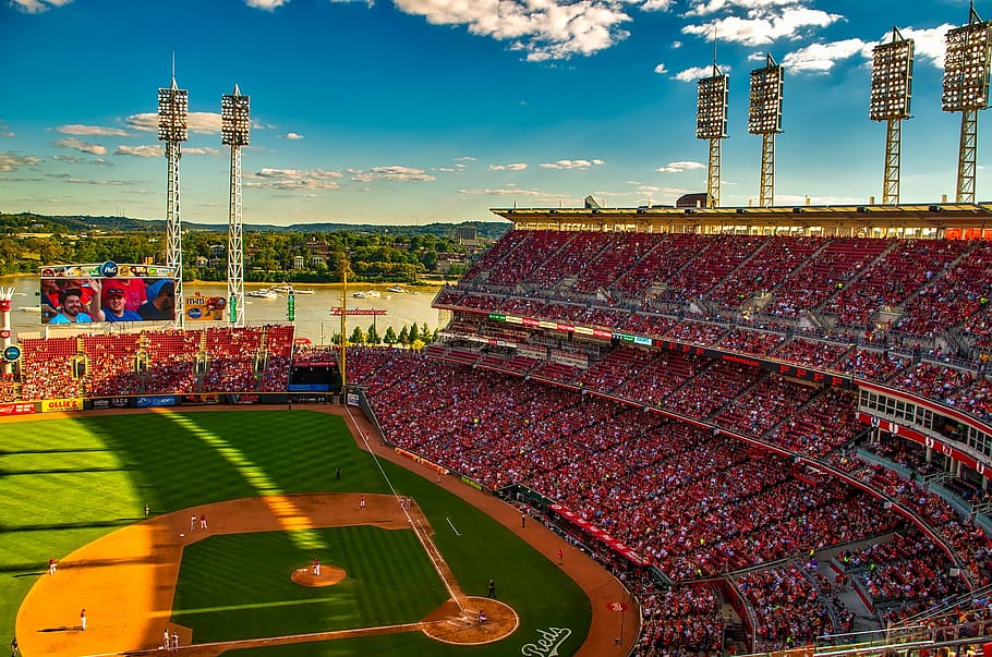 aerial photography of ballpark, great american ballpark, stadium, HD wallpaper