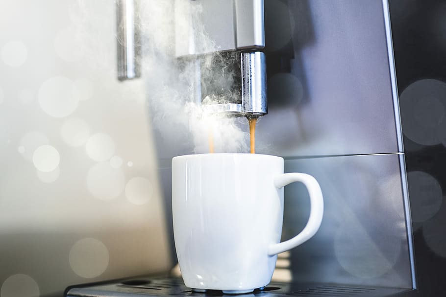 white coffee mug on coffeemaker, photo of white ceramic mug, cup HD wallpaper
