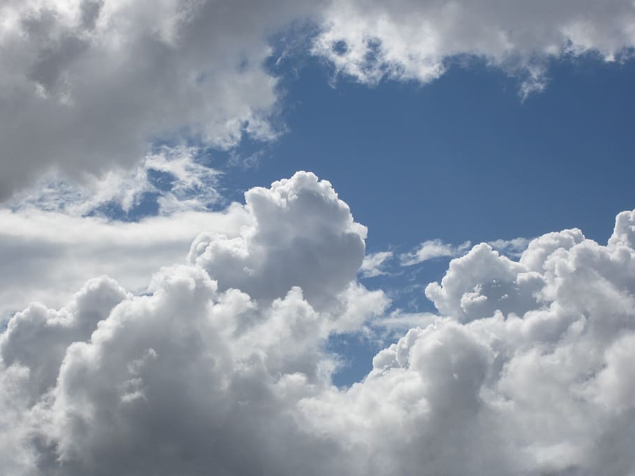 Clouds, Fluffy, White, Gray, Blue, sky, cloudscape, outdoors HD wallpaper