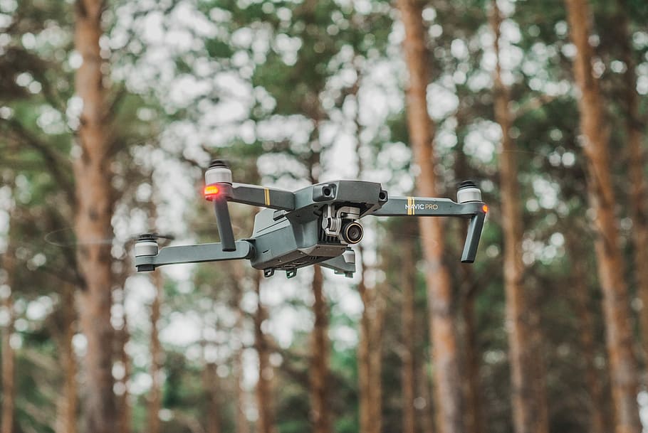 My mavic pro, gray quadcopter flying in mid air, drone, trees HD wallpaper