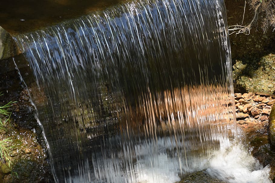 waterfall, nature, flow, stone, motion, no people, flowing water HD wallpaper
