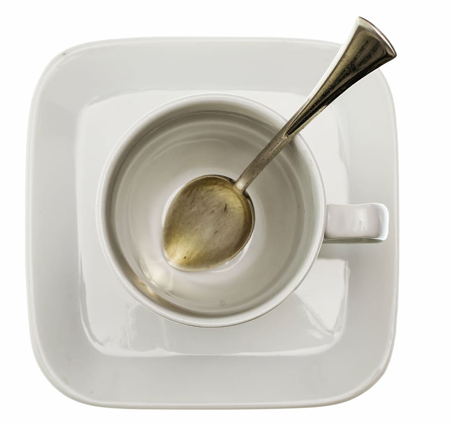 cup, coffee, spoon, drink, cafe, white, white background, studio shot HD wallpaper