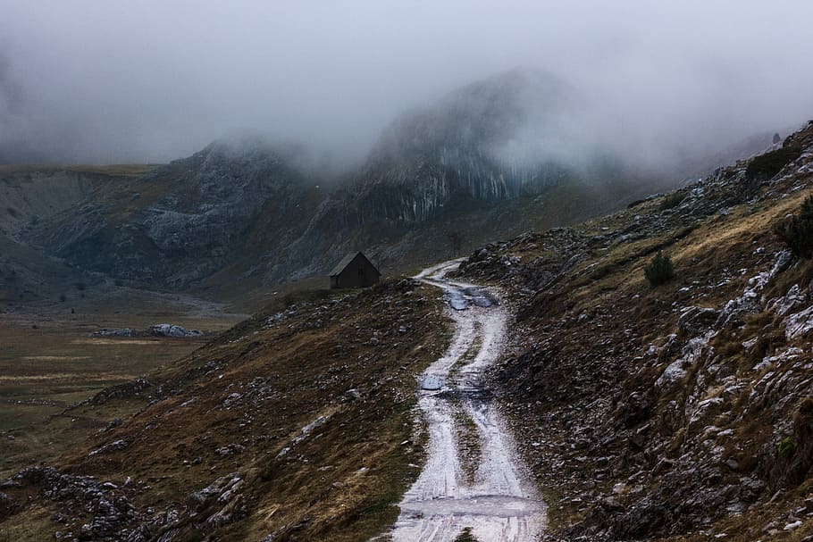 white road on mountain, gray pathway on mountain, track, landscape HD wallpaper