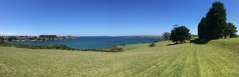 landscape, sea, sky, cliff, nature, summer, grass, scenics HD wallpaper